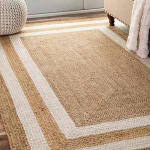 Braided Handmade Entry Way Jute Runner/rugs With White and Black Strip ...