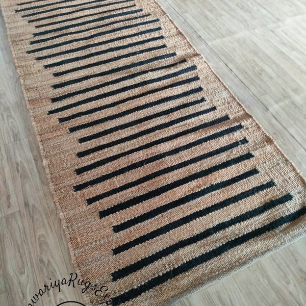 handmade hemp Jute natural and black strip  pattern available  same as  listing pic,Stair Runner,Custome size available,stair  runner