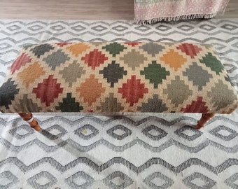 Kilim Bench houten werkbank, Ottomaanse bank, handgemaakt meubilair, keukenstoel, pianobank, eetbank, zitbank, Turkse tapijtbank