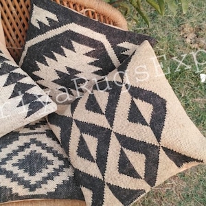 4 Set of Vintage Kilim Pillow, Home Decor, Handwoven Turkish Kilim Pillow, Bohemian Pillow, Decorative Throw Pillow, Kilim Cushion Cover
