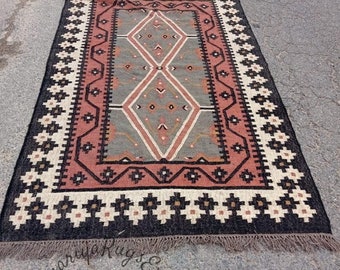 Wollen kelimtapijt, groot formaat tapijt Vintage tapijt, handgemaakt tapijt, bohotapijt, karpet, woonkamertapijt, tapijt, kelim, bohotapijt, deurmattapijt