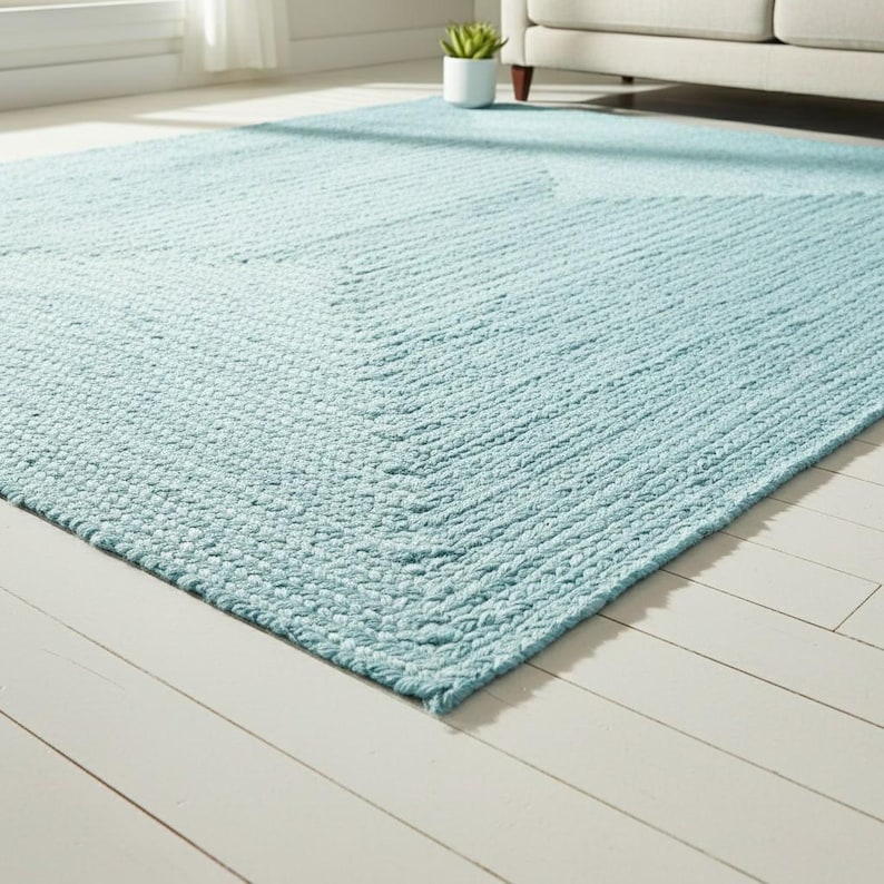 Natural Jute Braided Handmade Natural Jute Rectangle Rug Eco Friendly Pure Vegan Living Room Jute rug area rug Jute rug Warm Rug sky blue