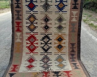 Kilim Rug, Handwoven, Wool and Jute Rug Handmade, Kilim Dhurrie Rug, Traditional Indian jute Area rug