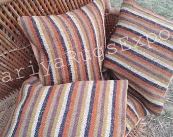 4 Set of Vintage Kilim Pillow, Home Decor, Handwoven Turkish Kilim Pillow, Bohemian Pillow, Decorative Throw Pillow, Kilim Cushion Cover