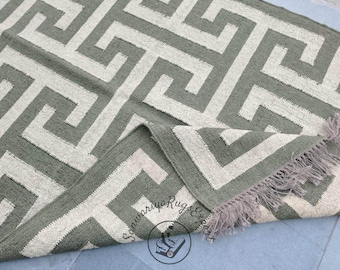 Kilim Rug, Handwoven, Wool and Jute Rug Handmade, Kilim Dhurrie Rug, Traditional Indian jute Area rug