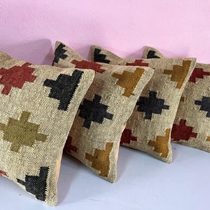 4 Set of Vintage Kilim Pillow, Home Decor, Handwoven Turkish Kilim Pillow, Bohemian Pillow, Decorative Throw Pillow, Kilim Cushion Cover