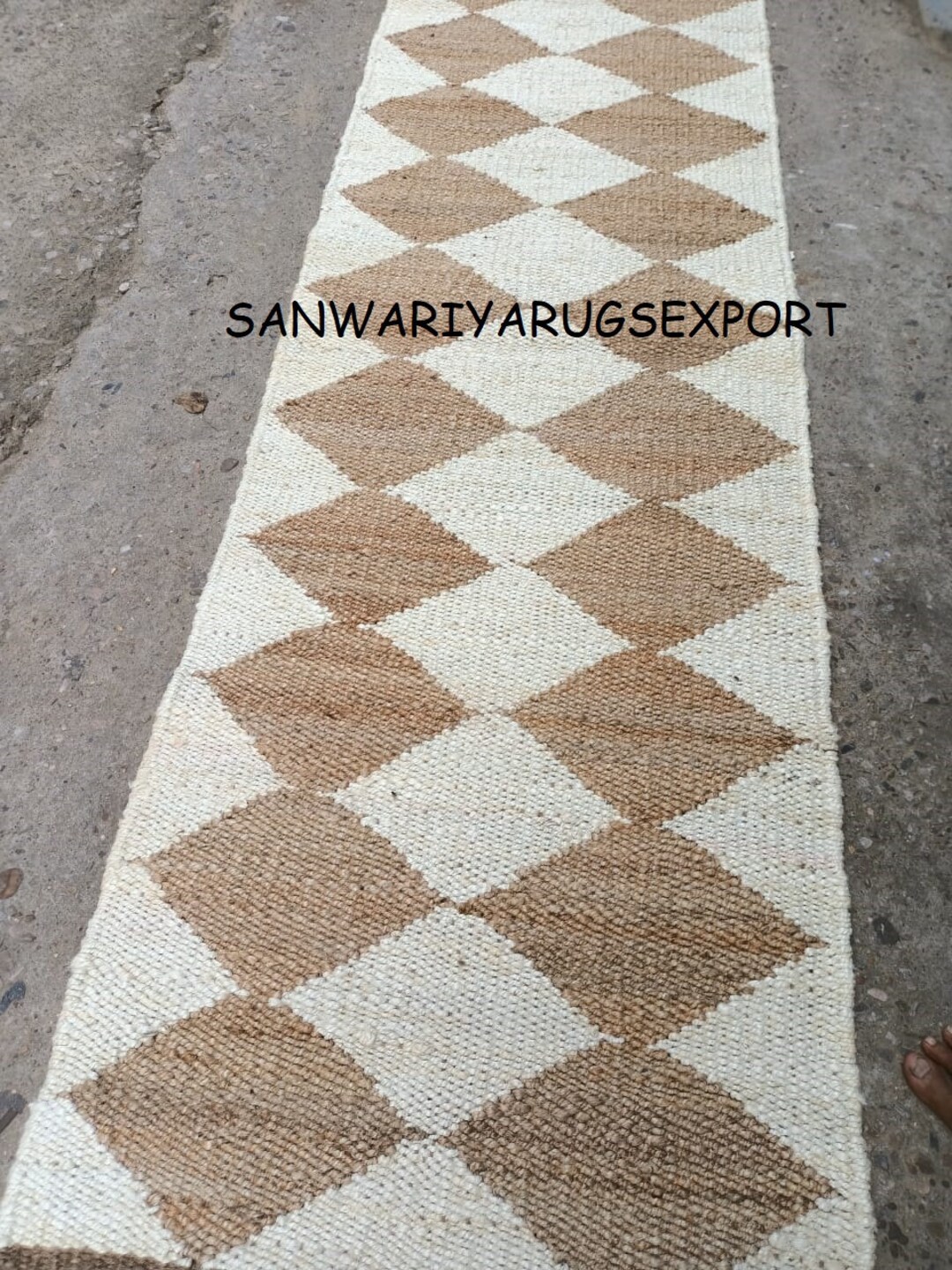 Natural Diamond Pattern Jute Runner Rug – Handwoven Hallway Entryway ...