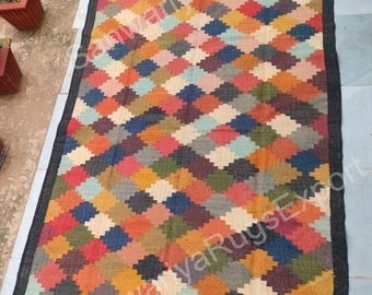 Alfombra Kilim grande de 8x10 pies, tejida a mano, alfombra de lana y yute hecha a mano, alfombra Kilim Dhurrie, motivos, oriental, indio tradicional, geométrico, turco