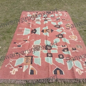 6x9 ft  Handmade KILIM Rug, Multicolor; Jute Rug; Kilim Dhurrie; traditional Indian; Chic, Victorian, Hipster; Custom Sizes FREE SHIPPIING
