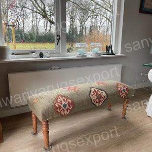 Kilim Bench wood work bench, ottoman bench, handmade furniture, kitchen chair, piano bench, dining bench, sitting bench, turkish rug bench