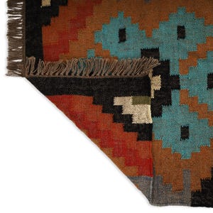 Kilim Rug runner, Handwoven, Wool and Jute Rug Handmade, Kilim Dhurrie Rug, Motifs, Oriental, Traditional Indian, Geometric, Turkish, Home