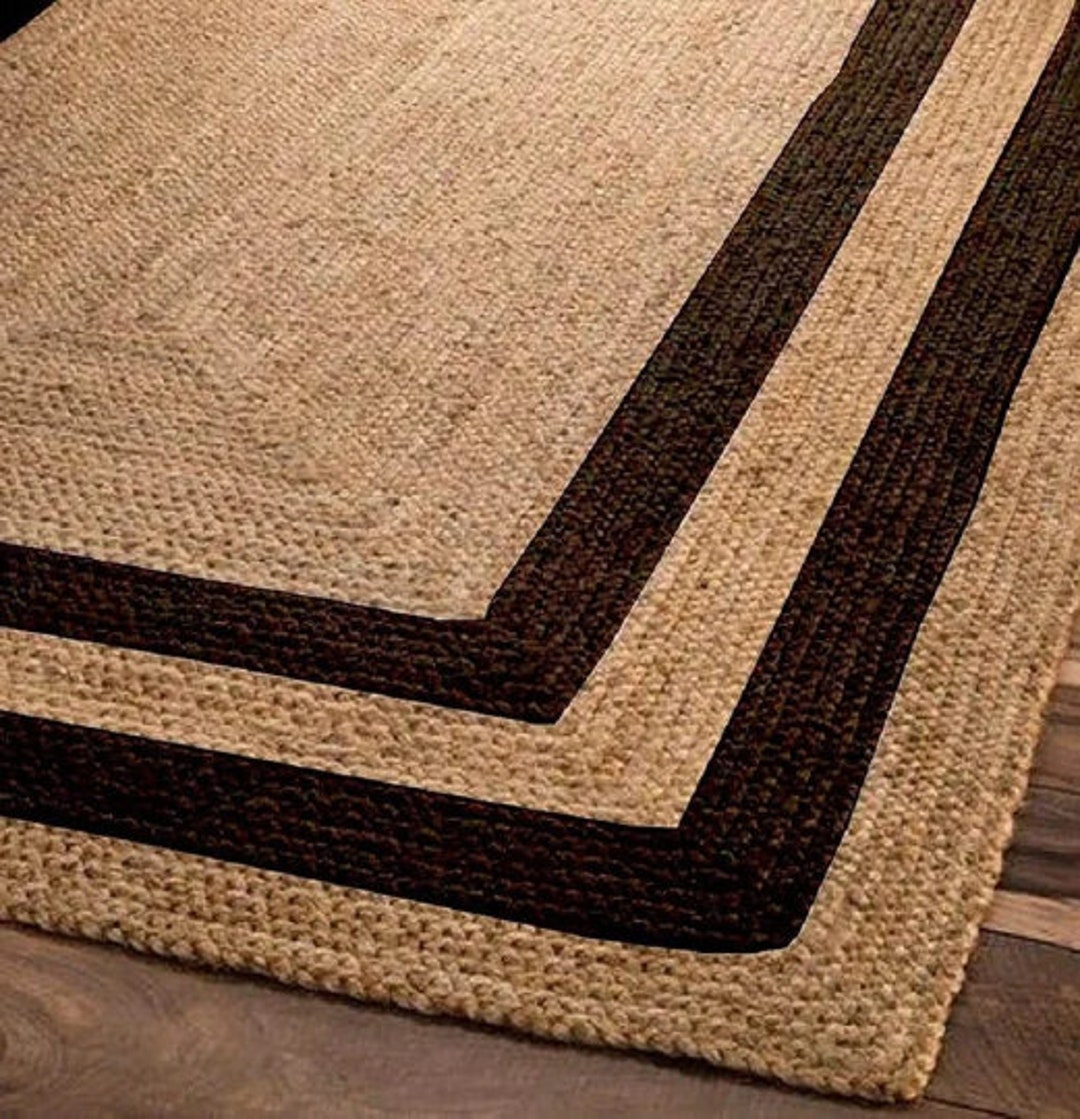 Braided Handmade Entry Way Jute Runner/rugs With White and Black Strip ...
