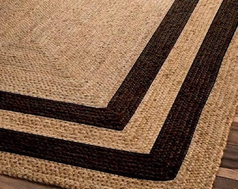Braided Handmade entry way  Jute Runner/Rugs  with white and black  strip rectangle  Rug Eco Friendly Pure Vegan,Jute rugs bedroom