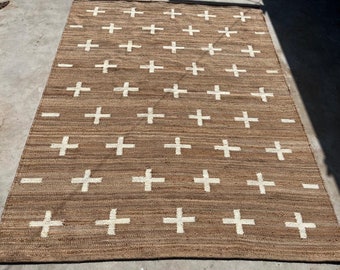 Handmade natural and off white  hemp jute Rug runner throw carpet Hand loom Hemp Jute Runner hand loomed Decorative Rug Doormat Bed