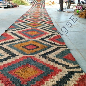 Kilim runner alfombra de yute de lana tejida a mano alfombra Kilim Dhurrie hecha a mano, motivos orientales tradicionales indios geométricos turcos decoración del hogar imagen 1