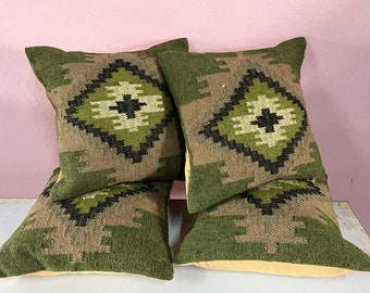 4 Set of Vintage Kilim Pillow, Home Decor, Handwoven Turkish Kilim Pillow, Bohemian Pillow, Decorative Throw Pillow, Kilim Cushion Cover