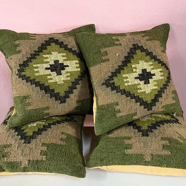 4 Set of Vintage Kilim Pillow, Home Decor, Handwoven Turkish Kilim Pillow, Bohemian Pillow, Decorative Throw Pillow, Kilim Cushion Cover