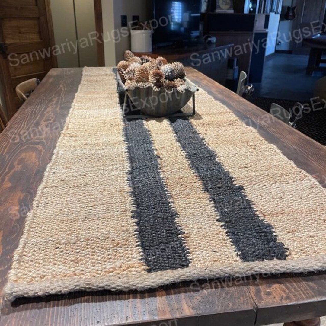 Black Line Jute Runnerjute Table Runnerhallways Runnerentryway