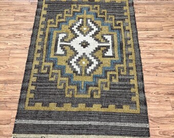 Handwoven Wool Jute Kilim Rug, Wool Jute Rug, Kilim Jute Rug, Flatweave Rug, Bohemian Rug, Indian Dhurrie Rug, Navajo Kilim Rug, Custom Rug