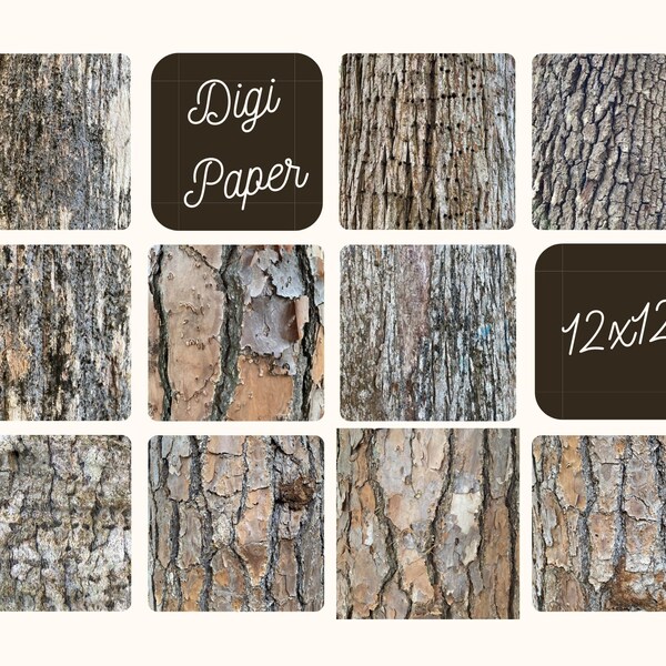 Tree Bark Digital Paper Set of 10 12x12