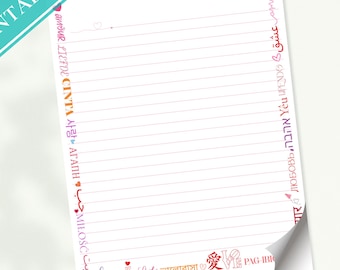 Love Letter Writing Paper – Languages of Love, Printable Stationery (PDF)