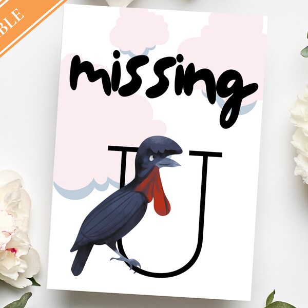 Missing You - Black Bird I Miss you Printable Greeting Card