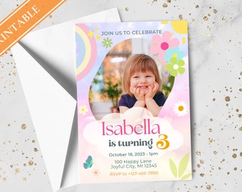 Rainbow Birthday Invitation Template – Pastel Picture Invite (Digital Mobile Invite)