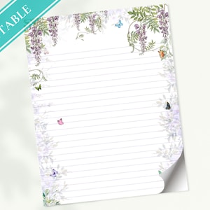 Glyzinien Blumen Briefpapier - Druckbarer Brief, Liebesbrief, Journalpapier, Goodnotes | Blumenmuster