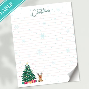 Merry Christmas Tree Reindeer Stationery Letter Writing Paper - Printable letter, Love Letter, Journal Paper, Lined, Goodnotes | Holidays