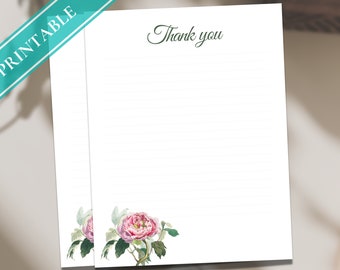 Vintage Rose Thank You Stationery - Printable Lined Writing Paper (PDF)