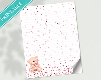 Teddy Bear Valentine Stationery - Printable Letter Writing Paper (PDF)