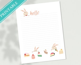 Bunny Stationery Paper – Printable Lined Note Paper (PDF Download)