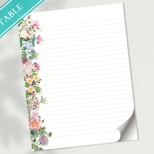 Papel de escritura de cartas de flores vintage - Papelería imprimible - Carta de amor, Papel de diario, Nota, Papel rayado, Goodnotes, Gracias / Florales