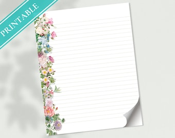 Vintage Flowers Letter Writing Paper - Printable Stationery - Love Letter, Journal Paper, Note, Lined Paper, Goodnotes, Thank You | Florals