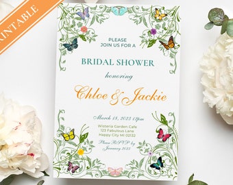 Butterfly Bridal Shower Invitation Template – Floral Greenery (Digital Download)