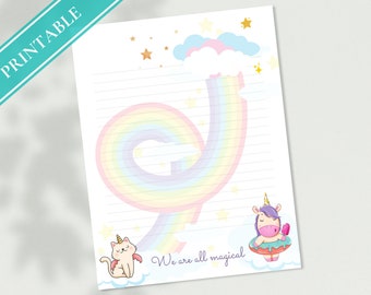 Cute Rainbow Unicorn Kitty Printable Stationery Paper - Journal Paper, Letter, Note, Lined Paper, GoodNotes | We are all Magical