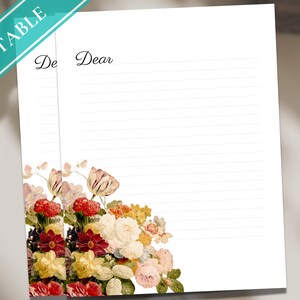 Papel de papelería imprimible con flores vintage: papel de diario, carta, nota, papel rayado, GoodNotes / Florales vintage