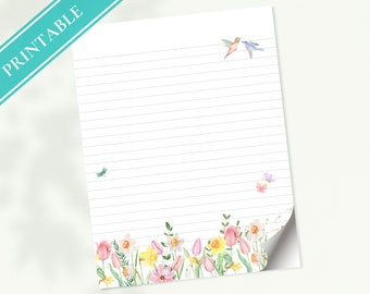 Spring Flowers Stationery – Love Birds Printable Letter Writing Paper (PDF)