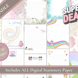 Paquete de papelería imprimible de lujo: papel para escribir cartas, notas de agradecimiento, Goodnotes, papel de diario, adorable, flores / descarga digital