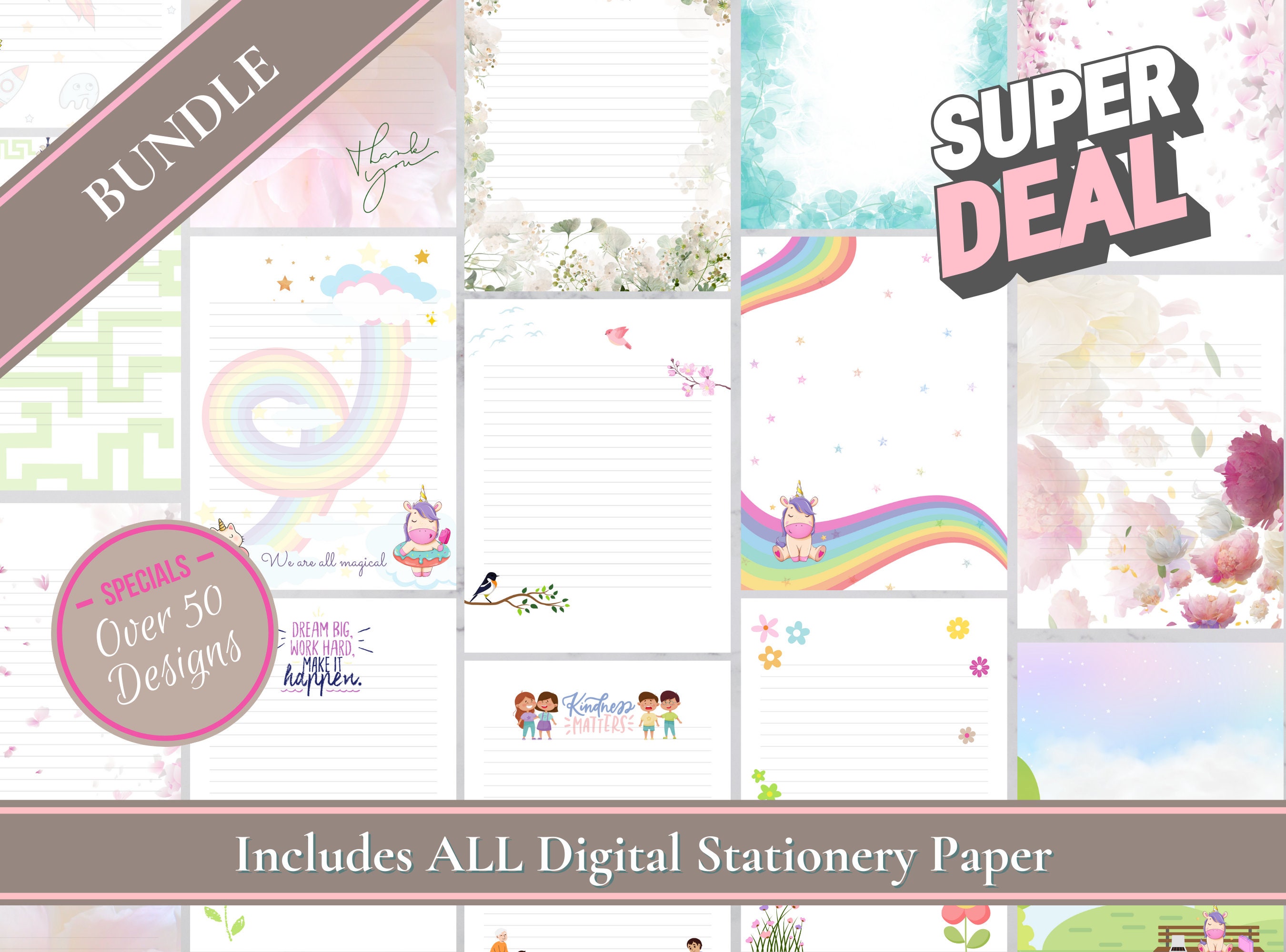 Deluxe Briefpapier Set: Briefpapier, Dankesnotizen, Goodnotes, Journalpapier, bezaubernd, Blumen | Digitaler Download