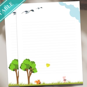 Niedliche Tiere Freunde Briefpapier zum Ausdrucken - Journal Papier, Brief, Notiz, Liniertes Papier | Bunny Critters | Kleines Paradies