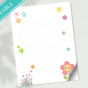Cute Floral Daisy Flowers Printable Stationery Paper -  Paper, Letter, Note, Lined Paper, GoodNotes | Happy Daisy