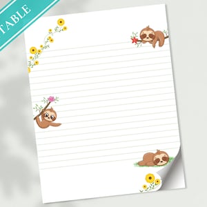 Papel para escrever carta de preguiça engraçada - papelaria para impressão - carta de amor, papel de diário, nota, papel pautado, Goodnotes, obrigado | Animais fofos
