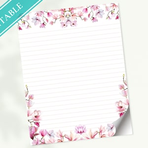 Papelaria para impressão de magnólias Papel para escrever cartas - Carta de amor, Papel de diário, Papel pautado, Digital, Obrigado Goodnotes | Flores bonitas
