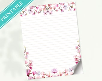 Magnolia Floral Stationery Paper - Printable Letter Writing Set (Digital Download)
