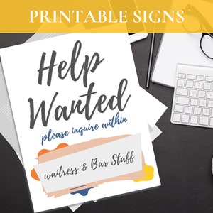 HELP WANTED Sign - We are Hiring Printable Sign, Help Door Sign, Friendly Hiring Sign