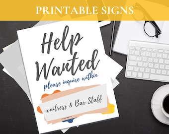 HELP WANTED Schild - Wir stellen ein druckbares Schild ein, Hilfe-Türschild, freundliches Einstellungsschild