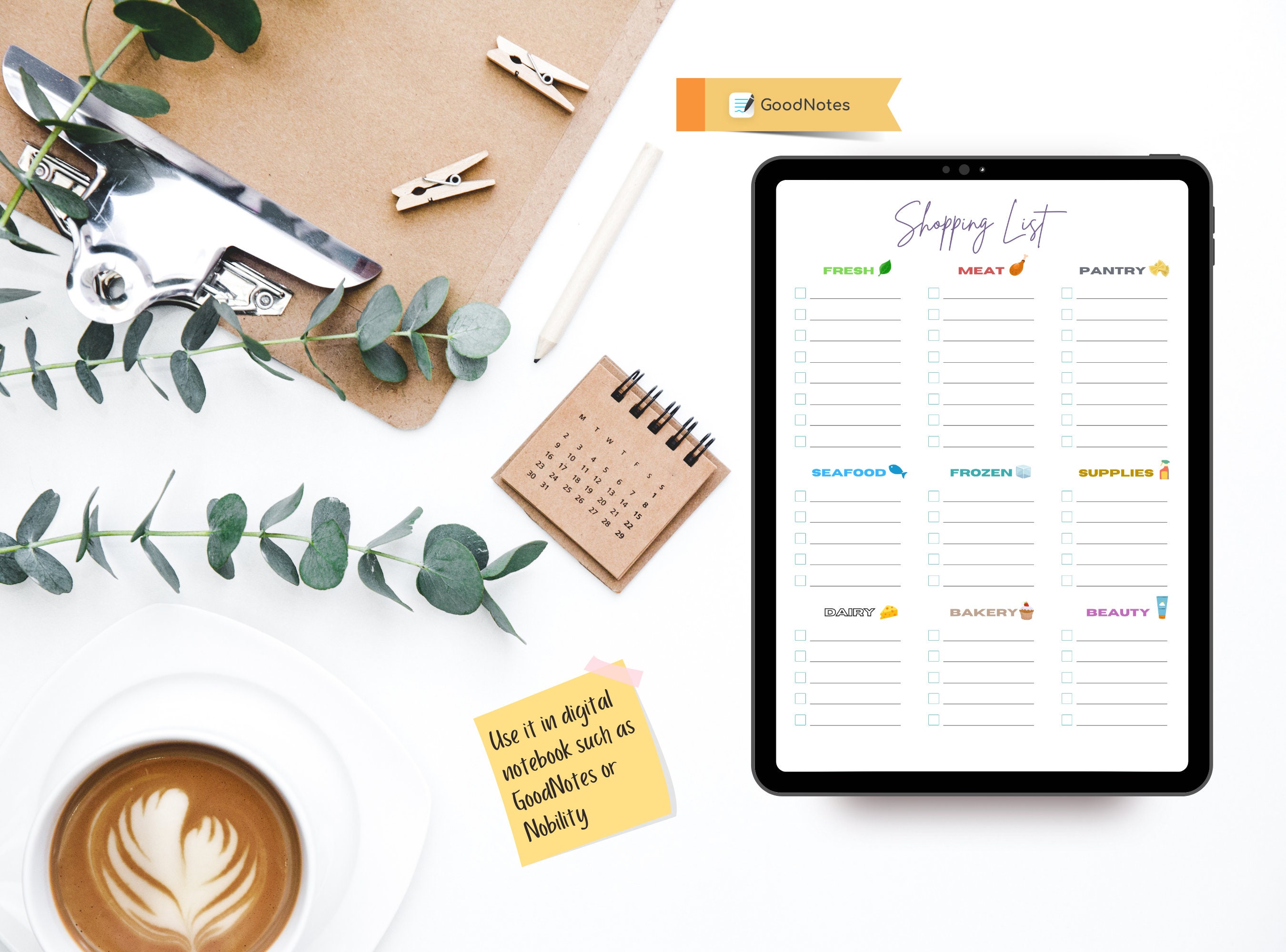 Shopping Note Sample Printable Grocery List – Section Checklist, Simple Shopping Note (PDF ...