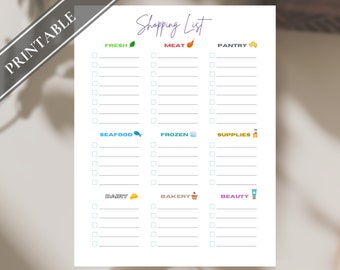 Einkaufsliste - druckbare Einkaufsliste, einfache Einkaufsliste, Notiz, Abschnittscheckliste, Kategorieliste. GoodNotes, Gratis Geschenk