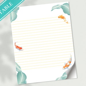 Koi Fisch Briefpapier - Printable Briefpapier - Liebesbrief, Journalpapier, Notiz, liniert, Goodnotes, Dankeschön | Natur